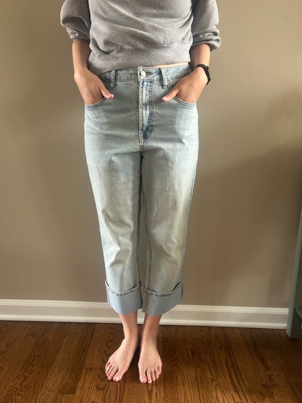 Frye Washed Blue Boyfriend Cuffed Jeans
